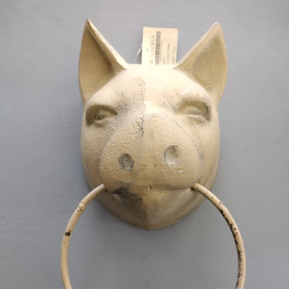 Wisteria 3D pig head towel holder. Cast iron